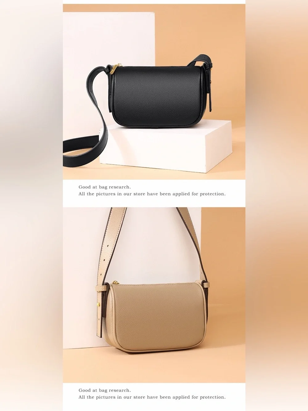 Genuine Leather Crossbody Bag in Khaki- Minimalist Women's Shoulder Bag